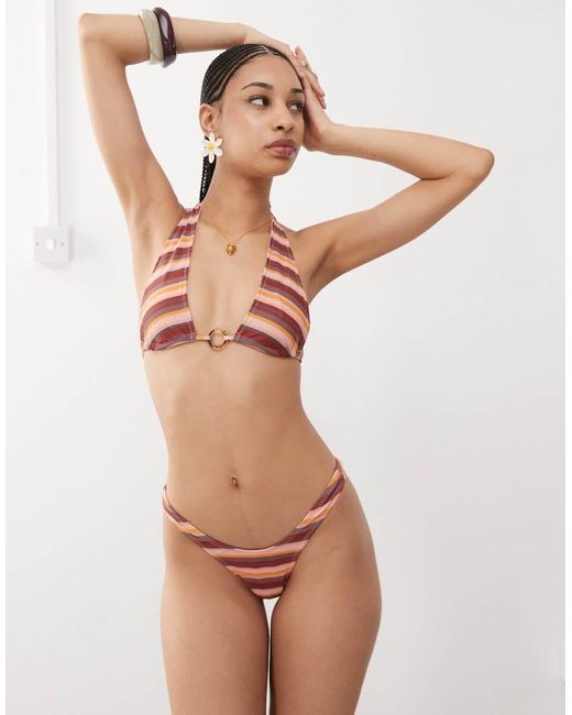 Motel Natural Farida High Leg Striped Bikini Bottoms