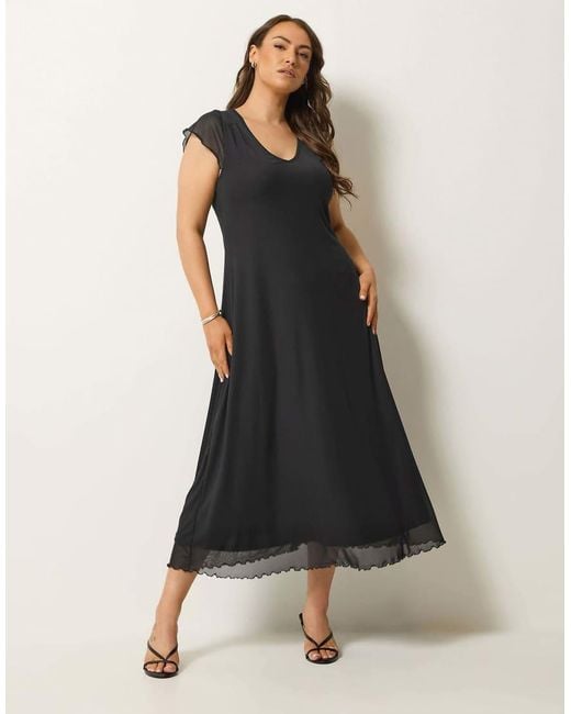 Yours Clothing Black Cap Sleeve Maxi Dress
