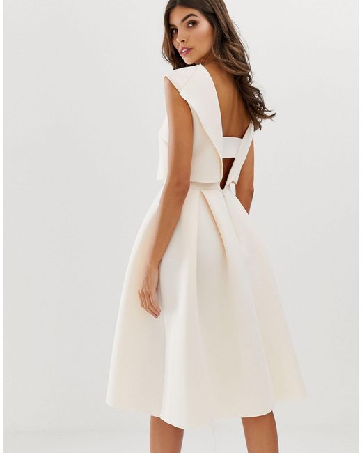 asos design crop top midi prom dress with twist detail