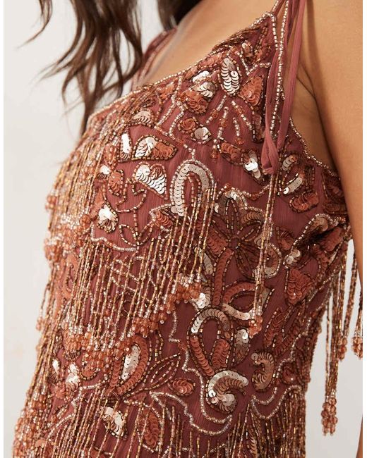 ASOS Brown Embellished Cami Maxi Dress With Ruffle Skirt