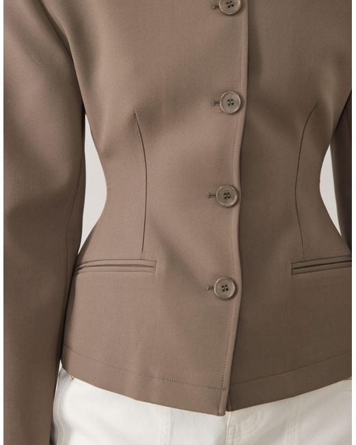 ASOS Brown Collarless Button Through Cinch Blazer