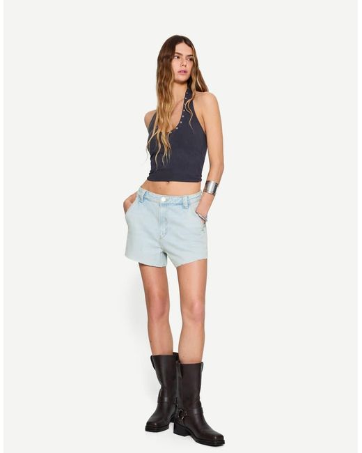 Bershka Blue Denim Skater Bermuda Shorts