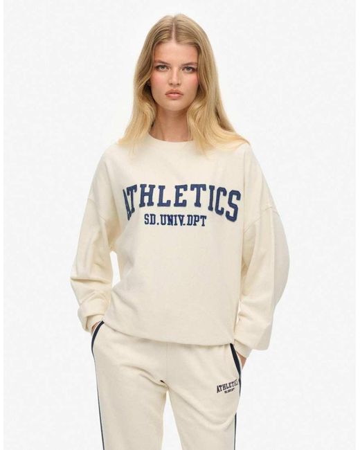 Superdry White Athletic Essentials Applique Crew Sweatshirt
