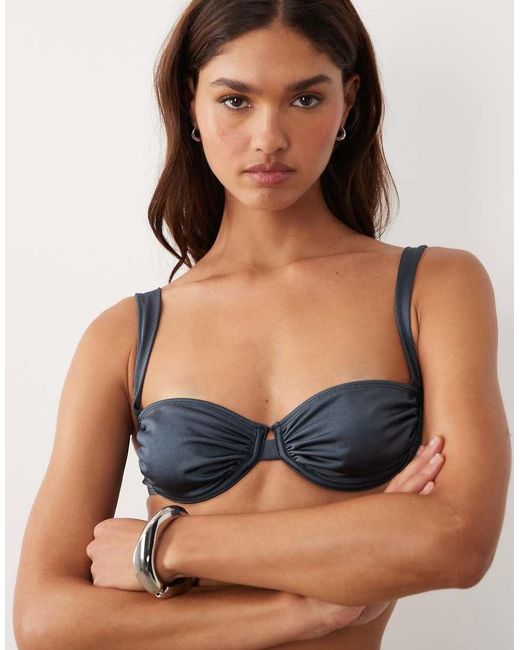 ASOS Blue Maya Cape Cod Balcony Underwired Bikini Top With Bow Back