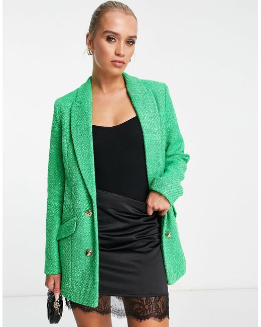 River Island Synthetic Coord Boucle Fitted Blazer in Green Lyst