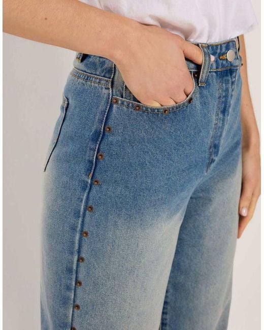 Long Tall Sally Blue Studded Wide Leg Jeans