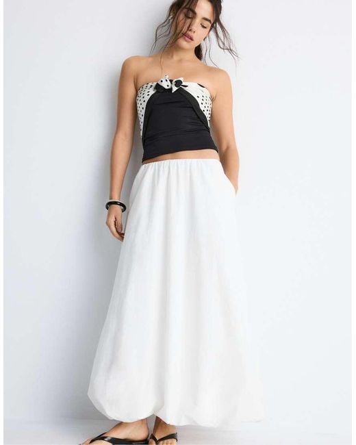 Stradivarius White Poplin Maxi Balloon Skirt