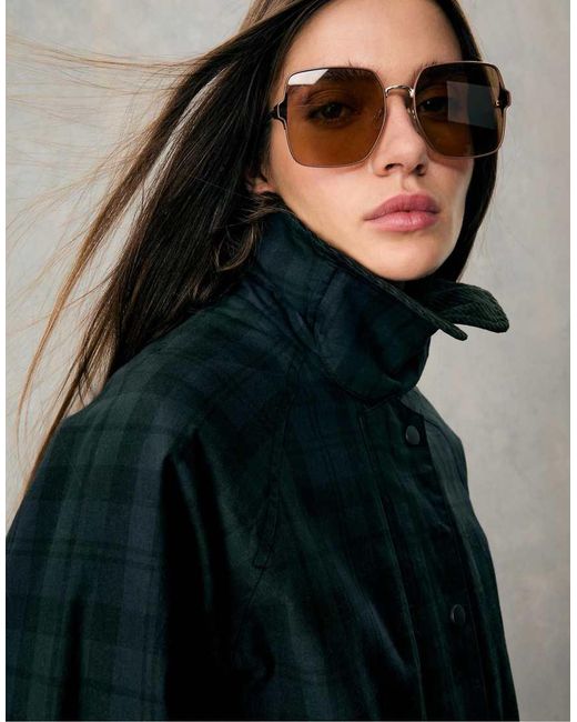 Stradivarius Blue Waxed Check Parka
