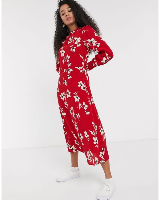 new look red floral dress