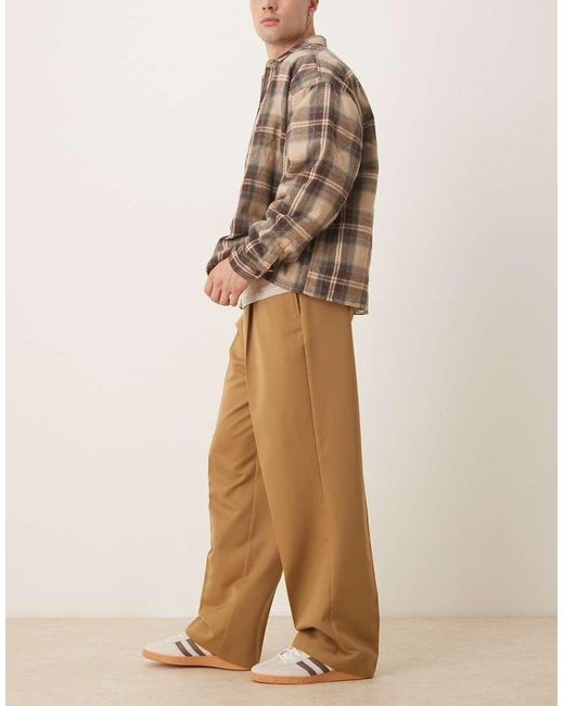 ASOS Natural Smart Wide Leg Pants With Deep Inverted Pleat for men