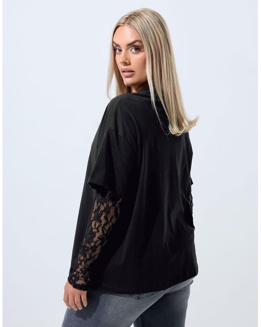 Yours Clothing Black Lace Long Sleeve T-Shirt