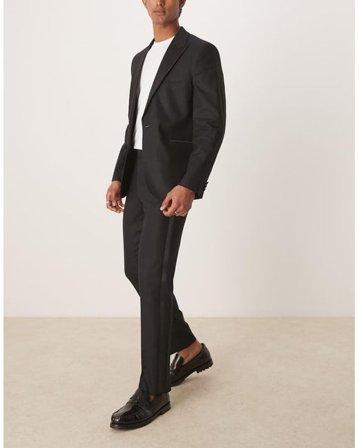ASOS Black Linen Blend Slim Tuxedo Suit Trousers for men