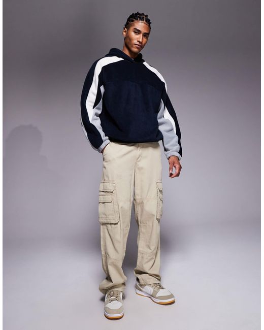 ASOS Blue Oversized Fleece Hoodie With Colour Block for men