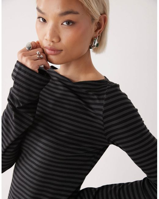 Weekday Black Annie Super Soft Boat Neck Long Sleeve Top