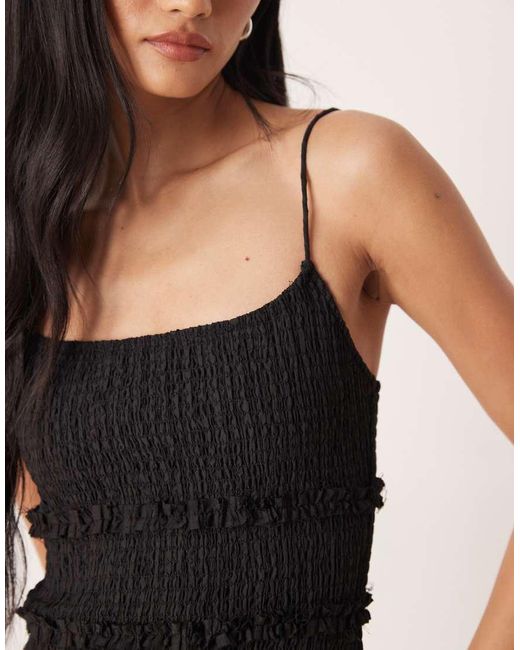 ASOS Black Crinkle Mini Sundress With Shirred Dropped Waist