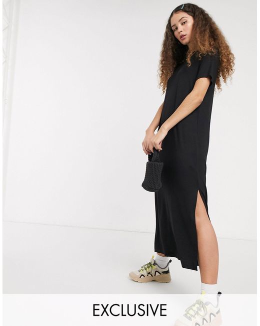 Monki Synthetic Isabella Jersey Midi T-shirt Dress With Side Split in Black  - Lyst