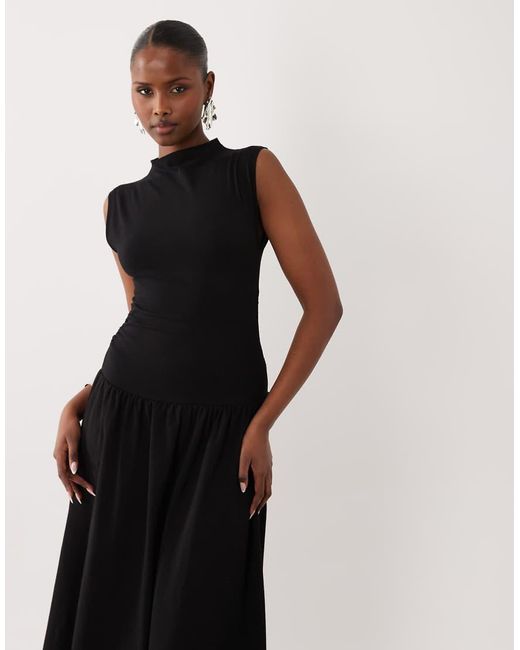 ASOS Black High Neck Drop Waist Sleeveless Maxi Dress