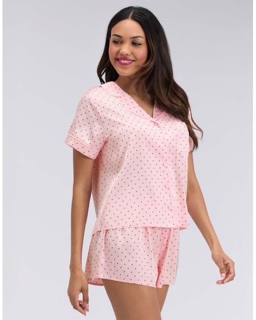 Boux Avenue Pink Polka Dot Satin Short Pyjama Set Shirt And Shorts Nightwear