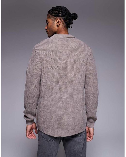 ASOS Gray Relaxed Knitted Rib Notch Neck Polo for men