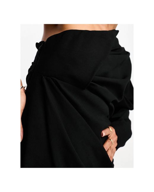 ASOS Black Washed One Sleeve Drape Detail Mini Dress