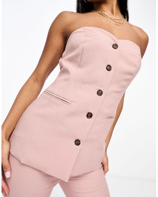 In The Style Bandeau Tailored Corset Top Co-ord in Pink