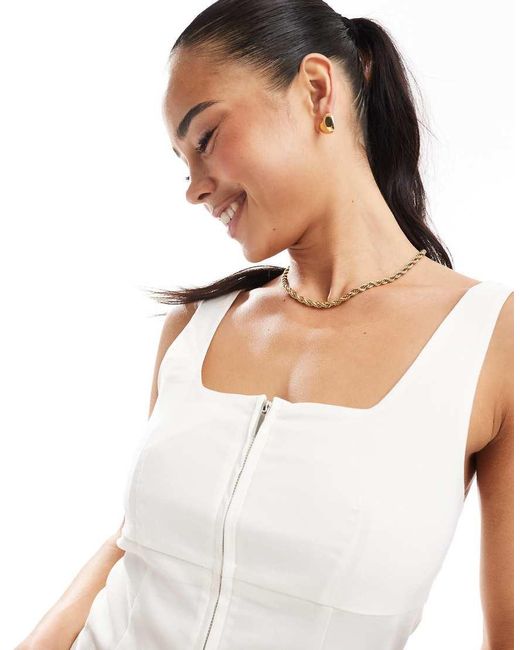 Brave Soul White Square Neck Zip Through Vest Top
