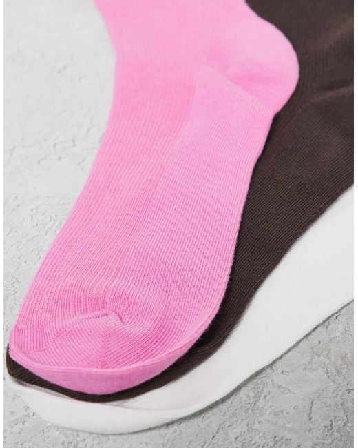 Monki Pink 3 Pack Ankle Socks With Frill Edge