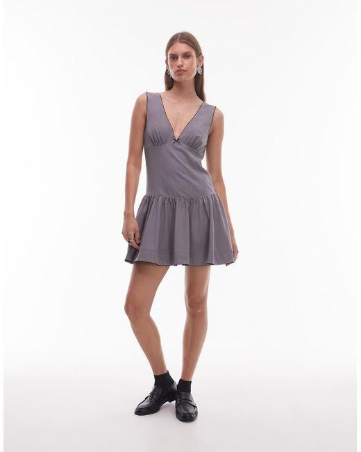 Nia Purple Cabaello V Neck Drop Waist Dress