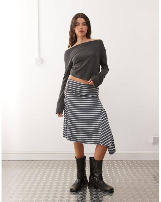 Collusion White Asymmetric Stripe Midi Skirt