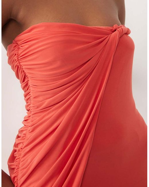 ASOS Red Bandeau Slinky Maxi Dress With Draped Twist Neckline