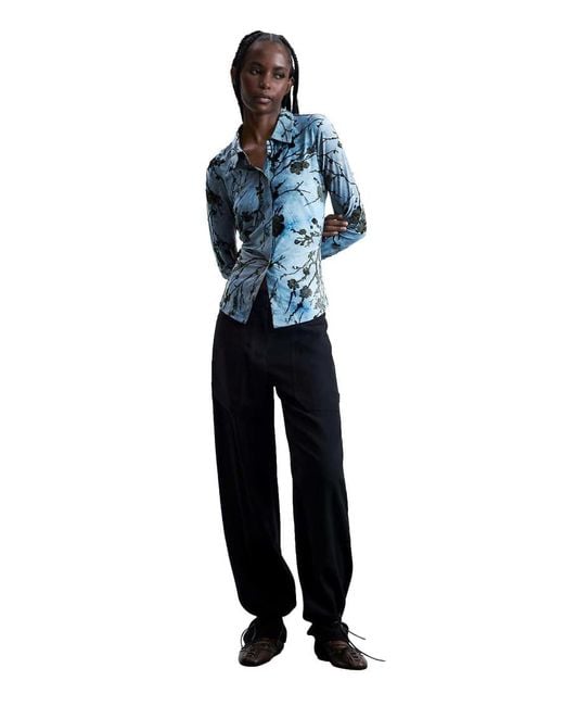 Desigual Blue Flocked Top