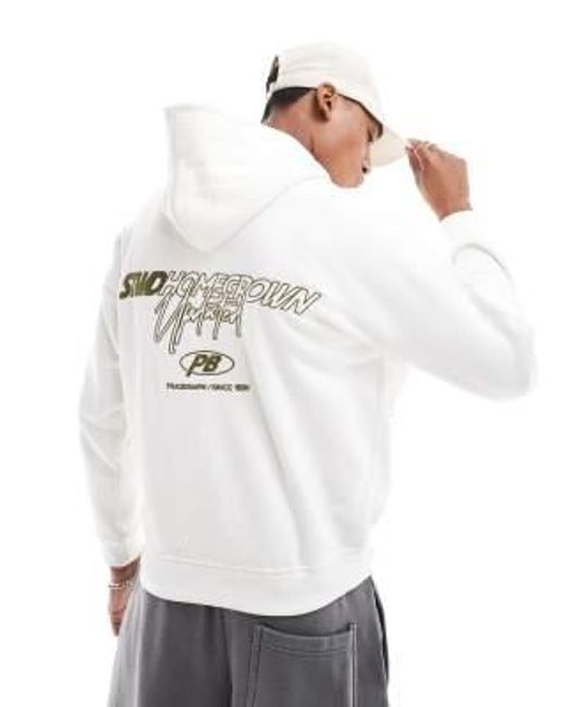 Pull&Bear White Stwd Printed Hoodie for men
