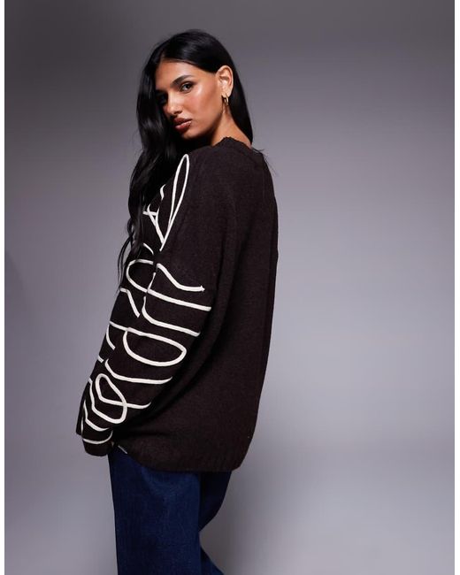 Kaiia Black Exclusive Wool Feel Crew Neck Abstract Stitch Jumper
