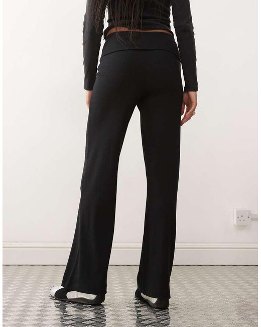 Collusion Black Foldover Waist Ribbed Flare Yoga Pant