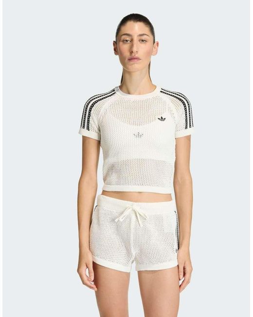 Adidas Originals White Knitted Crochet Cali Tee