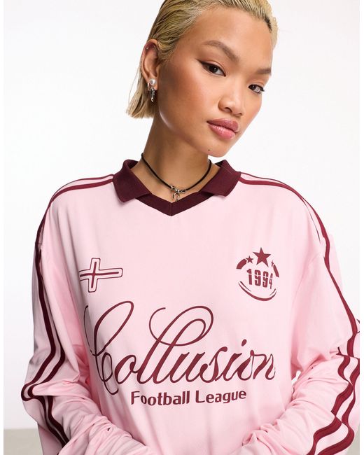 Collusion Pink Oversized Long Sleeve Football Shirt