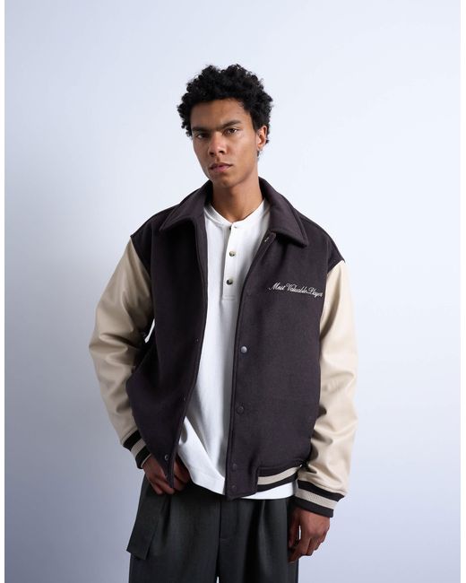Topman Blue Embroidered Varsity Jacket for men