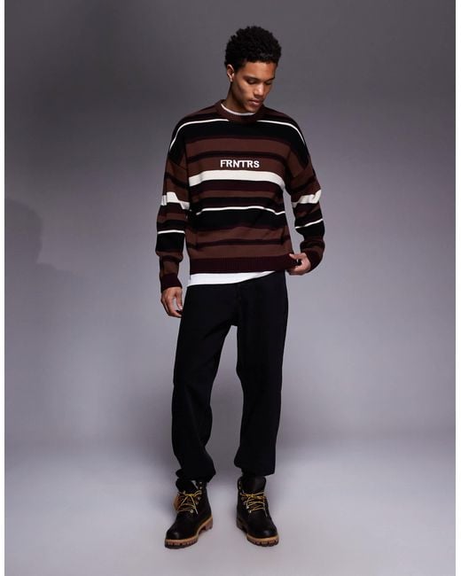 ASOS Blue Oversized Knit Striped Sweater With Chest Graphic for men