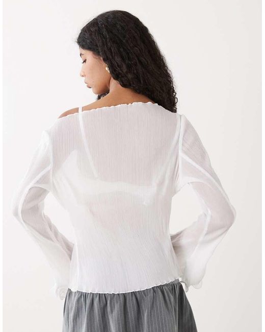 Monki Gray Sheer Floaty Long Sleeve Top