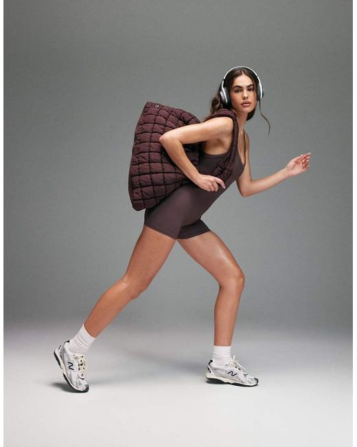 4505 Gray Seamless Baby Rib Racer Back Romper With Adjustable Straps And Inner Bra