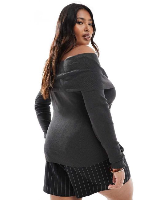 ASOS Black Asos Design Curve Structured Off The Shoulder Bardot Top