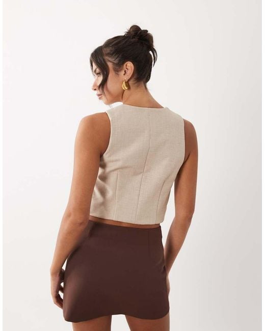 ASOS Natural Co-ord Linen Waistcoat With Gold Button Detail