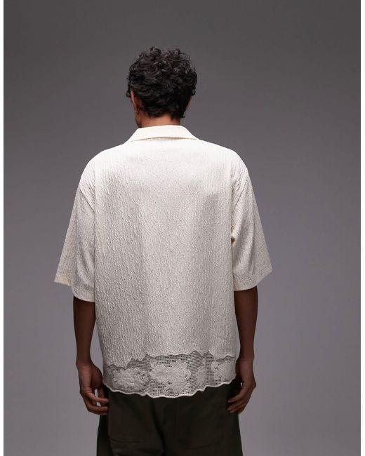 Topman Gray Oversized Fit Button Through Jersey Shirt With Lace Trim for men