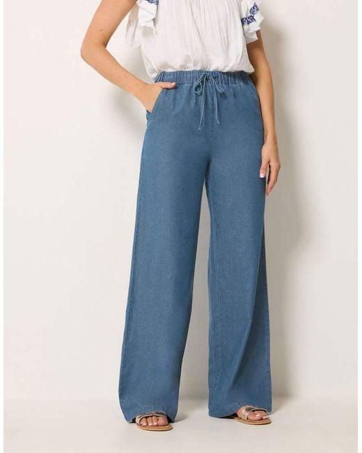 Long Tall Sally Blue Washed Pull On Wide Leg Jeans