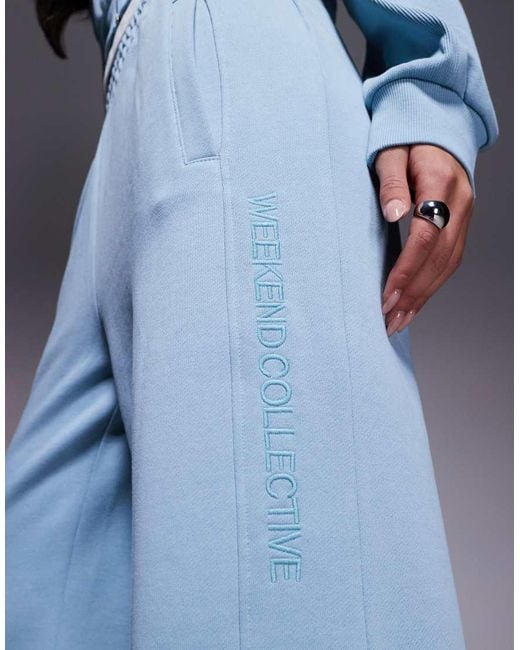 ASOS Blue Weekend Collective Heavyweight Co-ord Wide Leg jogger With Rib Panels