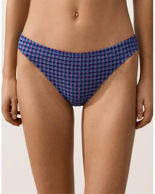 Oysho Blue Gingham Classic Bikini Briefs
