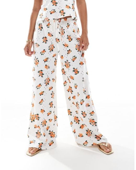ASOS White Broderie Pyjama Style Trouser Co-ord With Tie Waist