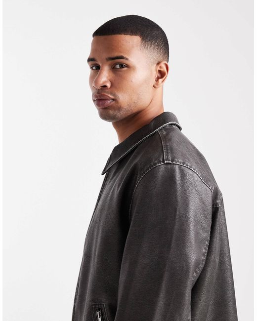Jack & Jones – harrington-jacke aus kunstleder in Black für Herren