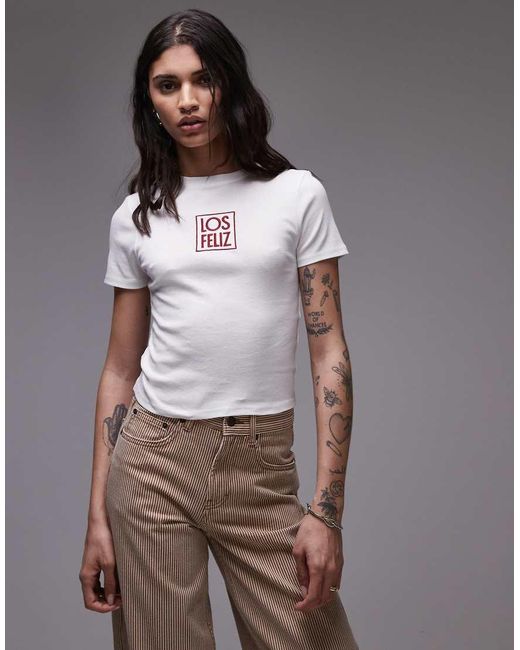 TOPSHOP White Embroidered Los Feliz Baby Tee