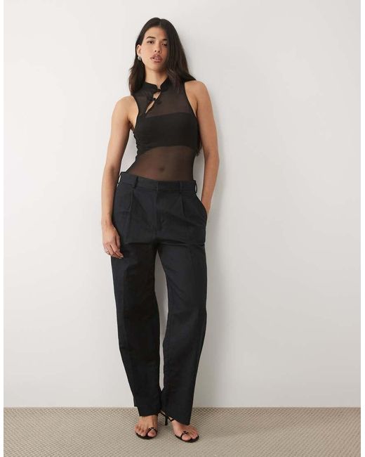 ASOS Black Sheer Mesh Mandarin Detail Sleeveless Bodysuit